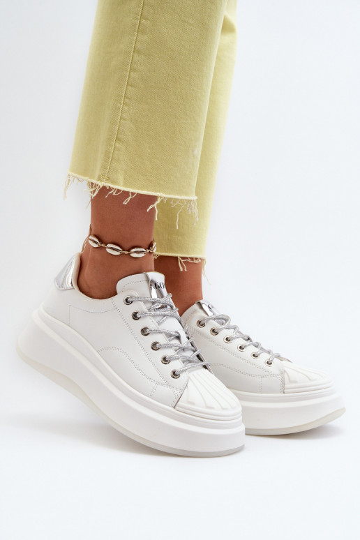 Kožené Tenisky model obuvi Dámske s platformou GOE NN2N4033 biela farba Kožené Tenisky model obuvi Dámske s platformou GOE NN2N4033 biela farba