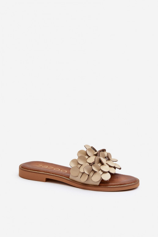 Zazoo 40381 Dámske Kožené papuče so širokými podpätkami béžová Zazoo 40381 Dámske Kožené papuče so širokými podpätkami béžová