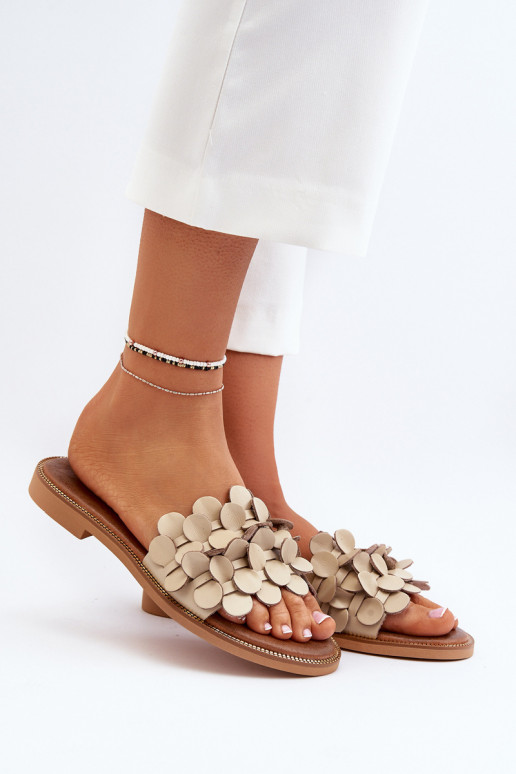 Zazoo 40381 Dámske Kožené papuče so širokými podpätkami béžová Zazoo 40381 Dámske Kožené papuče so širokými podpätkami béžová