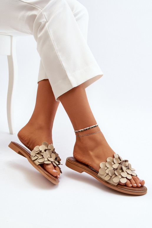 Zazoo 40381 Dámske Kožené papuče so širokými podpätkami béžová Zazoo 40381 Dámske Kožené papuče so širokými podpätkami béžová