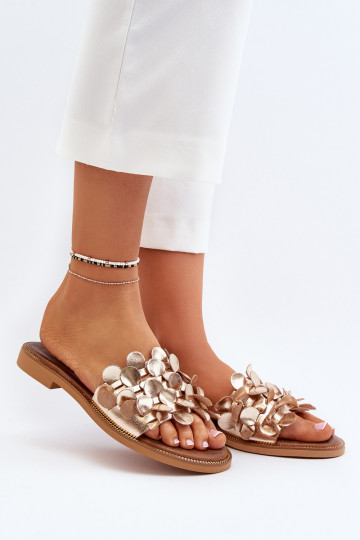 Zazoo 40381 Dámske Kožené papuče so širokými podpätkami zlatej farby 2