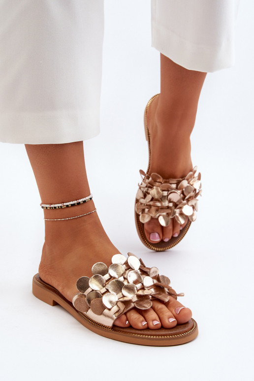 Zazoo 40381 Dámske Kožené papuče so širokými podpätkami zlatej farby Zazoo 40381 Dámske Kožené papuče so širokými podpätkami zlatej farby