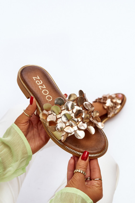 Zazoo 40381 Dámske Kožené papuče so širokými podpätkami zlatej farby Zazoo 40381 Dámske Kožené papuče so širokými podpätkami zlatej farby