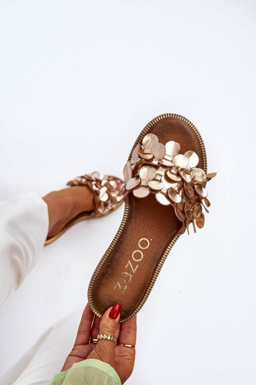 Zazoo 40381 Dámske Kožené papuče so širokými podpätkami zlatej farby Zazoo 40381 Dámske Kožené papuče so širokými podpätkami zlatej farby