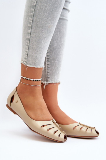 Zazoo 10009 Pohodlné balerínky z pravej kože Dámske béžová