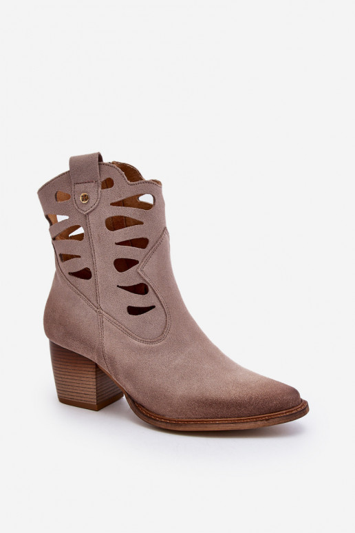 Kožené Čižmy S výrezmi Máciejka 06412-04 béžová Kožené Čižmy S výrezmi Máciejka 06412-04 béžová