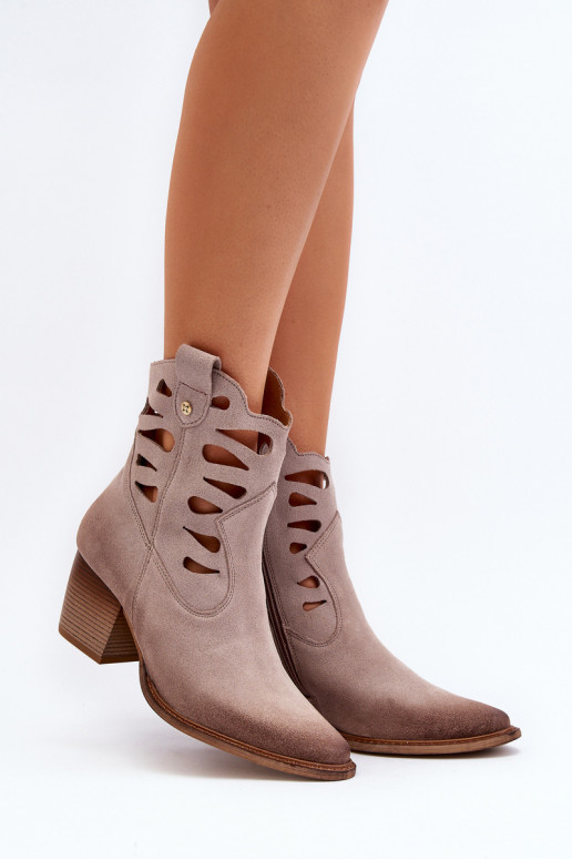 Kožené Čižmy S výrezmi Máciejka 06412-04 béžová Kožené Čižmy S výrezmi Máciejka 06412-04 béžová