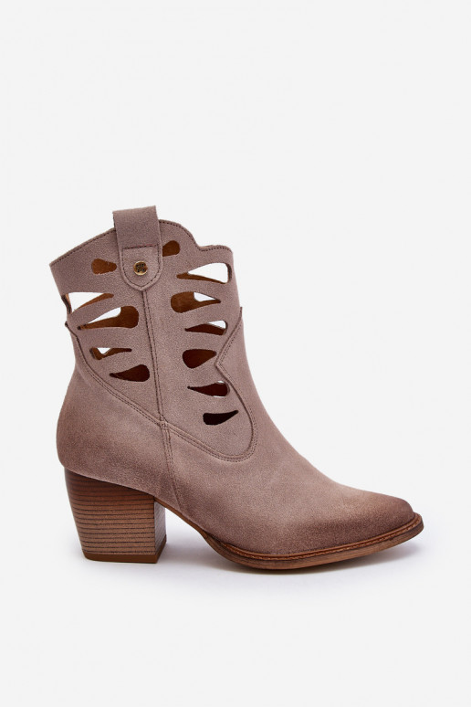 Kožené Čižmy S výrezmi Máciejka 06412-04 béžová Kožené Čižmy S výrezmi Máciejka 06412-04 béžová