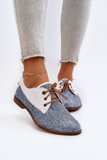 Kožené topánky Dámske so širokými podpätkami Máciejka 06461-17 Modrá