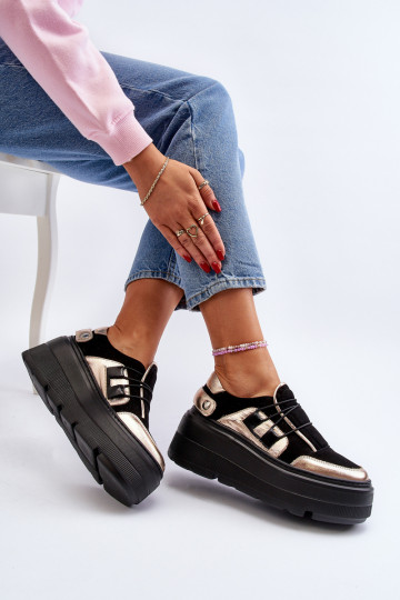 Zazoo 1833 Tenisky model obuvi Dámske Kožené s trendovou masívnou podrážkou čierna 2