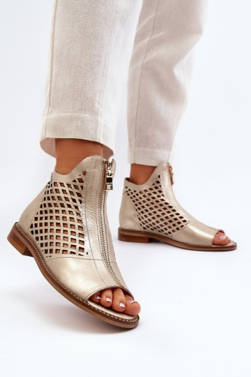 Zazoo 977/L Kožené Prelamované sandále Zapnuté Hrad zlatej farby