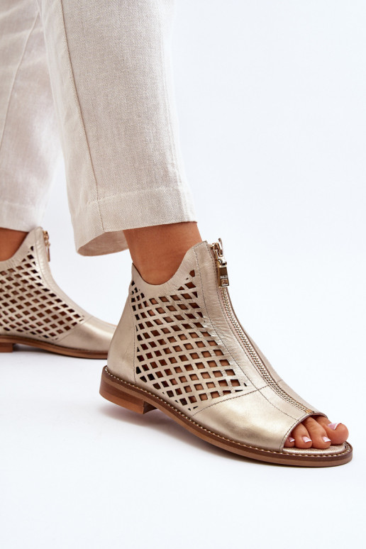 Zazoo 977/L Kožené Prelamované sandále Zapnuté Hrad zlatej farby