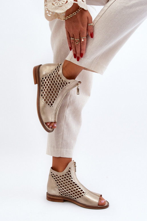 Zazoo 977/L Kožené Prelamované sandále Zapnuté Hrad zlatej farby