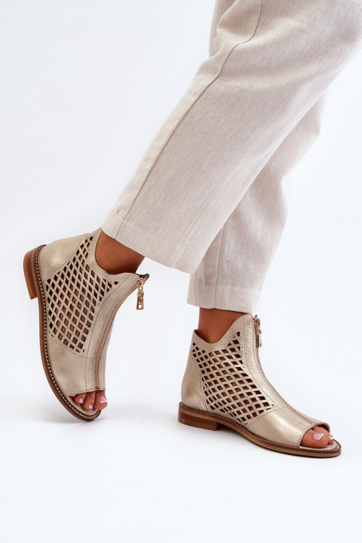 Zazoo 977/L Kožené Prelamované sandále Zapnuté Hrad zlatej farby