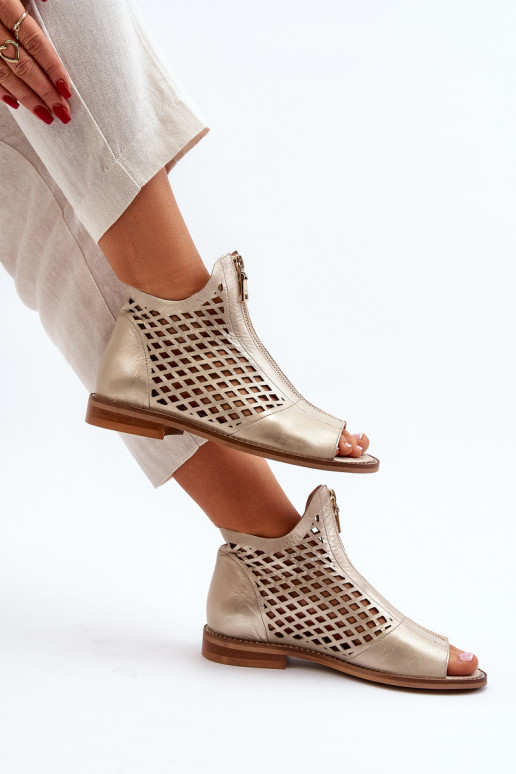 Zazoo 977/L Kožené Prelamované sandále Zapnuté Hrad zlatej farby