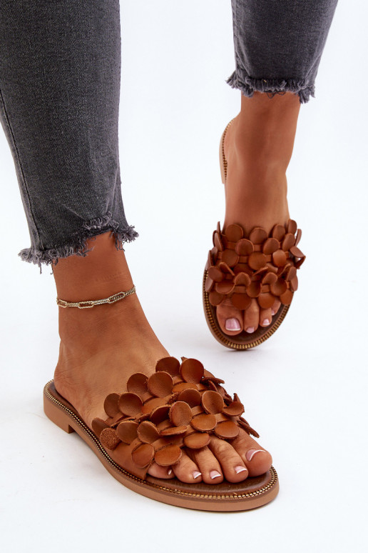 Zazoo 40381 Dámske Kožené papuče so širokými podpätkami Hnedá farba Zazoo 40381 Dámske Kožené papuče so širokými podpätkami Hnedá farba