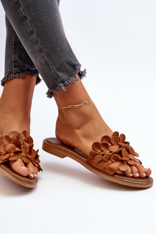 Zazoo 40381 Dámske Kožené papuče so širokými podpätkami Hnedá farba Zazoo 40381 Dámske Kožené papuče so širokými podpätkami Hnedá farba