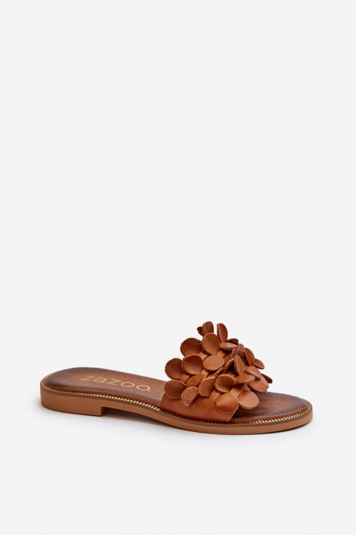 Zazoo 40381 Dámske Kožené papuče so širokými podpätkami Hnedá farba Zazoo 40381 Dámske Kožené papuče so širokými podpätkami Hnedá farba