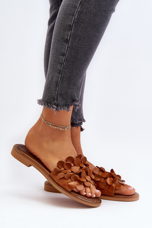 Zazoo 40381 Dámske Kožené papuče so širokými podpätkami Hnedá farba Zazoo 40381 Dámske Kožené papuče so širokými podpätkami Hnedá farba