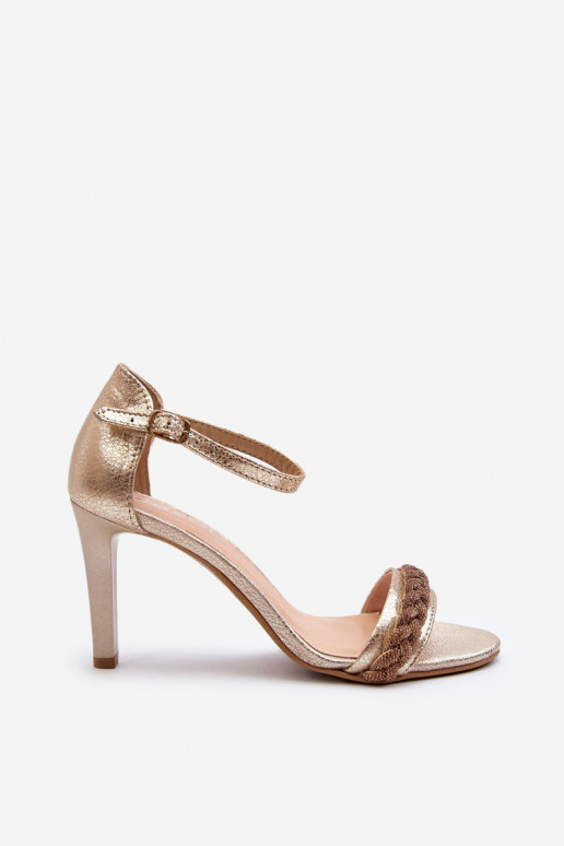 Zazoo 3328/2 Dámske sandále Kožené s tenkými podpätkami zlatej farby
