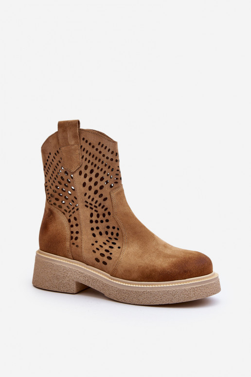 Zazoo 3470 Semišové topánky Dámske so širokými podpätkami s prvkami prelamovania béžová Zazoo 3470 Semišové topánky Dámske so širokými podpätkami s prvkami prelamovania béžová