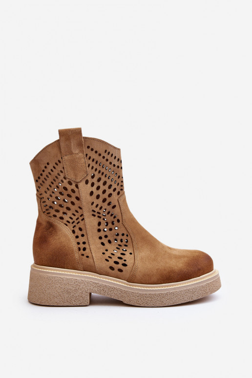 Zazoo 3470 Semišové topánky Dámske so širokými podpätkami s prvkami prelamovania béžová Zazoo 3470 Semišové topánky Dámske so širokými podpätkami s prvkami prelamovania béžová