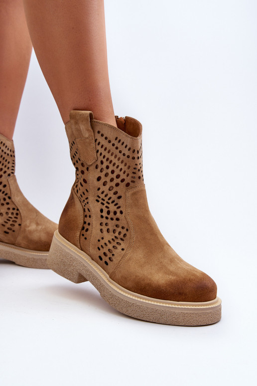 Zazoo 3470 Semišové topánky Dámske so širokými podpätkami s prvkami prelamovania béžová Zazoo 3470 Semišové topánky Dámske so širokými podpätkami s prvkami prelamovania béžová
