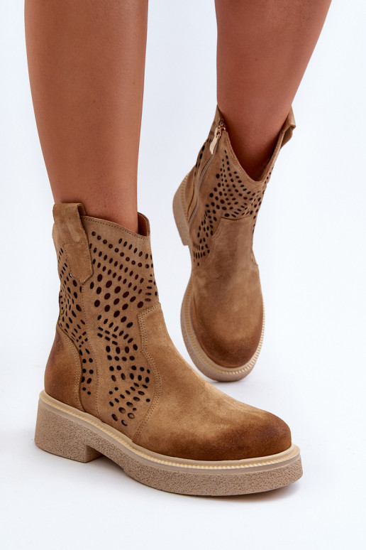 Zazoo 3470 Semišové topánky Dámske so širokými podpätkami s prvkami prelamovania béžová Zazoo 3470 Semišové topánky Dámske so širokými podpätkami s prvkami prelamovania béžová