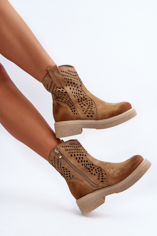 Zazoo 3470 Semišové topánky Dámske so širokými podpätkami s prvkami prelamovania béžová Zazoo 3470 Semišové topánky Dámske so širokými podpätkami s prvkami prelamovania béžová