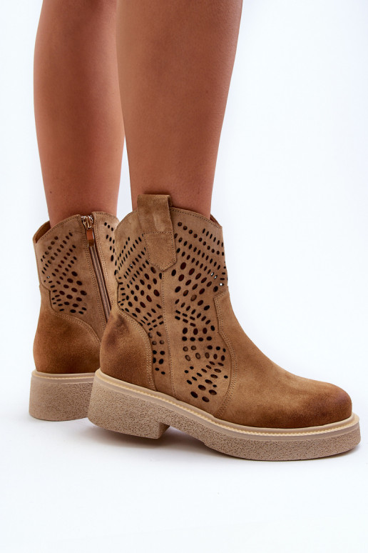 Zazoo 3470 Semišové topánky Dámske so širokými podpätkami s prvkami prelamovania béžová Zazoo 3470 Semišové topánky Dámske so širokými podpätkami s prvkami prelamovania béžová