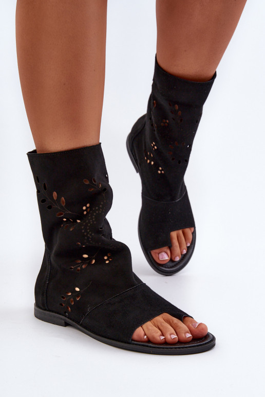 Zazoo 3437 Dámske Semišové sandále s čižmami Zapnuté Hrad čierna Zazoo 3437 Dámske Semišové sandále s čižmami Zapnuté Hrad čierna