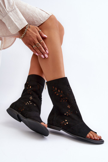 Zazoo 3437 Dámske Semišové sandále s čižmami Zapnuté Hrad čierna 2