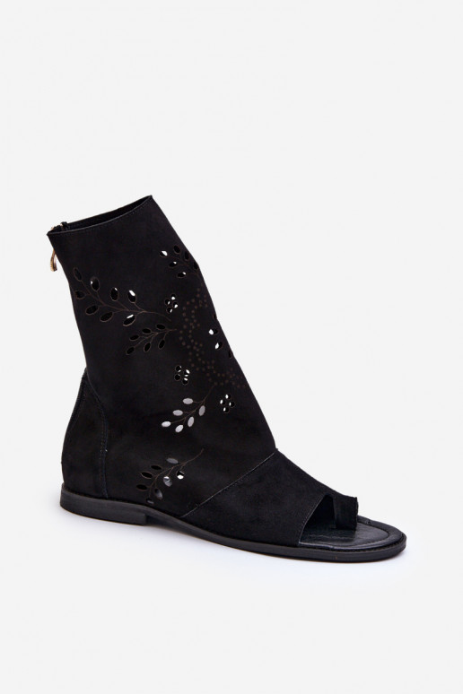 Zazoo 3437 Dámske Semišové sandále s čižmami Zapnuté Hrad čierna Zazoo 3437 Dámske Semišové sandále s čižmami Zapnuté Hrad čierna