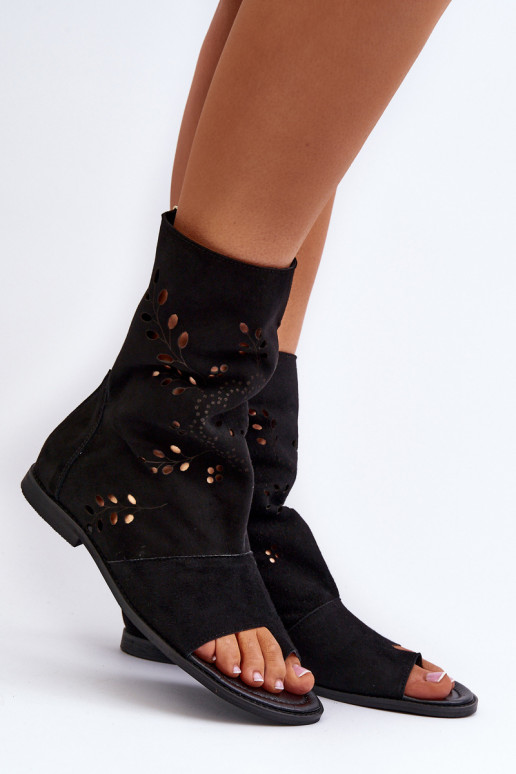 Zazoo 3437 Dámske Semišové sandále s čižmami Zapnuté Hrad čierna Zazoo 3437 Dámske Semišové sandále s čižmami Zapnuté Hrad čierna