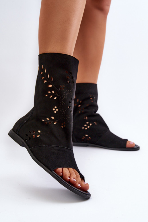 Zazoo 3437 Dámske Semišové sandále s čižmami Zapnuté Hrad čierna Zazoo 3437 Dámske Semišové sandále s čižmami Zapnuté Hrad čierna