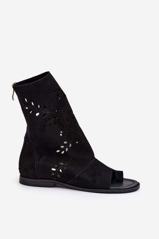 Zazoo 3437 Dámske Semišové sandále s čižmami Zapnuté Hrad čierna Zazoo 3437 Dámske Semišové sandále s čižmami Zapnuté Hrad čierna