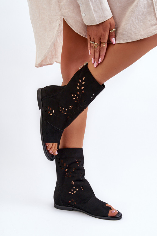 Zazoo 3437 Dámske Semišové sandále s čižmami Zapnuté Hrad čierna Zazoo 3437 Dámske Semišové sandále s čižmami Zapnuté Hrad čierna