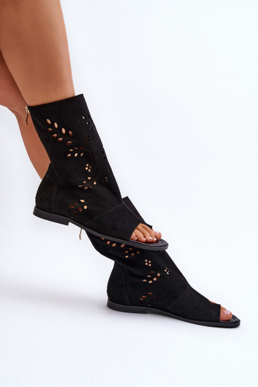 Zazoo 3437 Dámske Semišové sandále s čižmami Zapnuté Hrad čierna Zazoo 3437 Dámske Semišové sandále s čižmami Zapnuté Hrad čierna