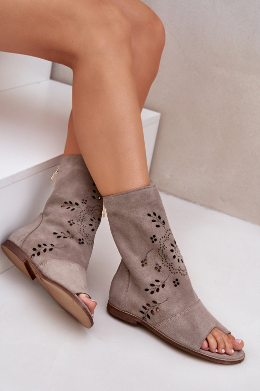 Zazoo 3437 Dámske Semišové sandále s čižmami Zapnuté Hrad béžová Zazoo 3437 Dámske Semišové sandále s čižmami Zapnuté Hrad béžová