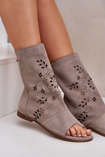 Zazoo 3437 Dámske Semišové sandále s čižmami Zapnuté Hrad béžová 2