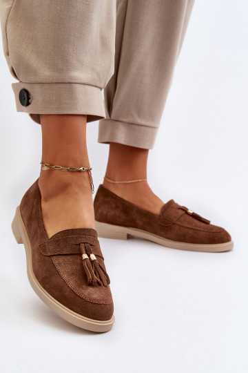 Zazoo 3420 Semišové mokasíny Dámske so širokými podpätkami Hnedá farba