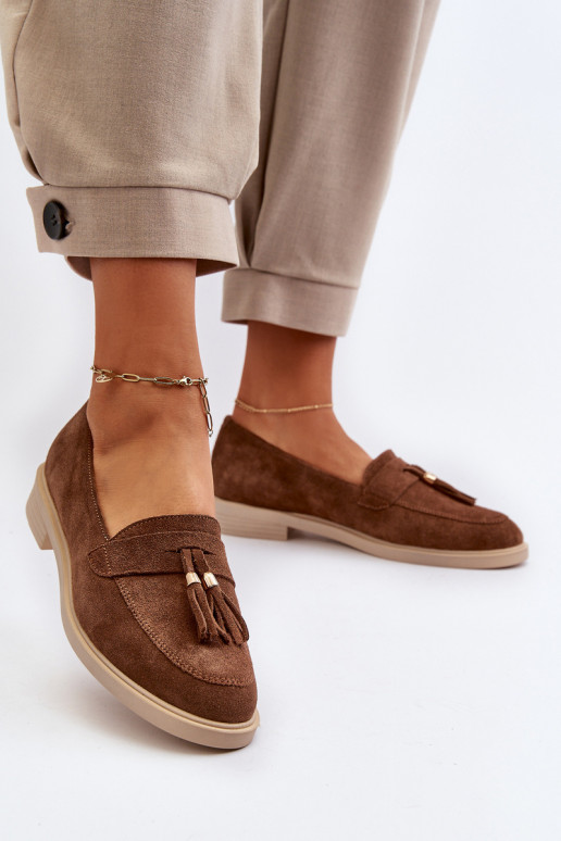 Zazoo 3420 Semišové mokasíny Dámske so širokými podpätkami Hnedá farba Zazoo 3420 Semišové mokasíny Dámske so širokými podpätkami Hnedá farba