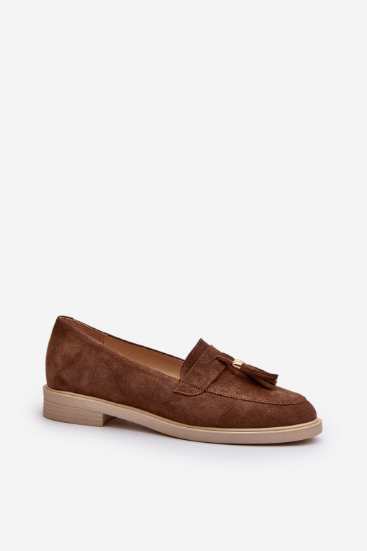 Zazoo 3420 Semišové mokasíny Dámske so širokými podpätkami Hnedá farba Zazoo 3420 Semišové mokasíny Dámske so širokými podpätkami Hnedá farba