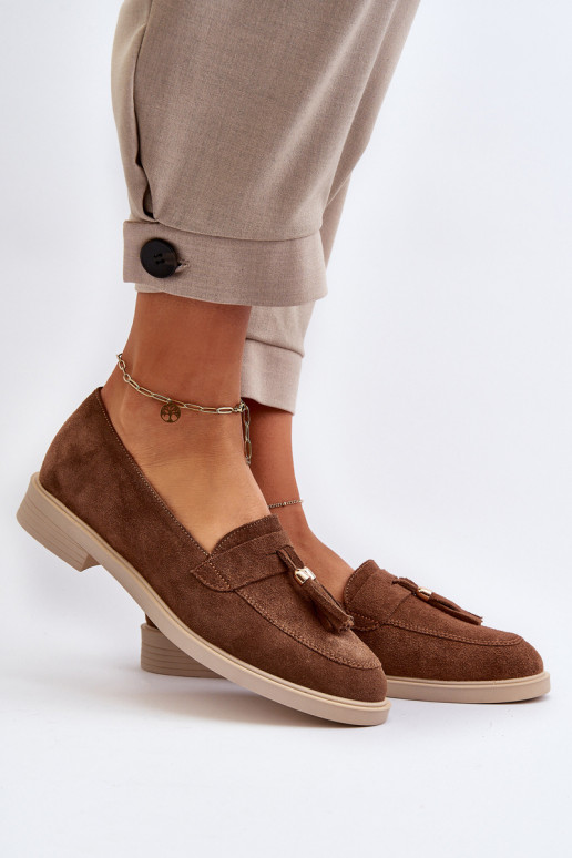 Zazoo 3420 Semišové mokasíny Dámske so širokými podpätkami Hnedá farba Zazoo 3420 Semišové mokasíny Dámske so širokými podpätkami Hnedá farba