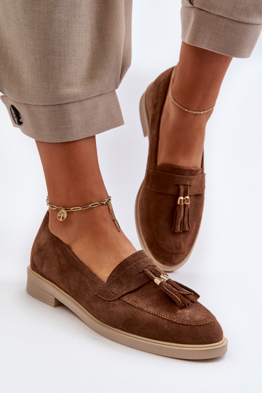 Zazoo 3420 Semišové mokasíny Dámske so širokými podpätkami Hnedá farba Zazoo 3420 Semišové mokasíny Dámske so širokými podpätkami Hnedá farba