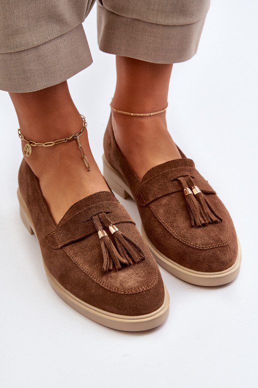 Zazoo 3420 Semišové mokasíny Dámske so širokými podpätkami Hnedá farba Zazoo 3420 Semišové mokasíny Dámske so širokými podpätkami Hnedá farba
