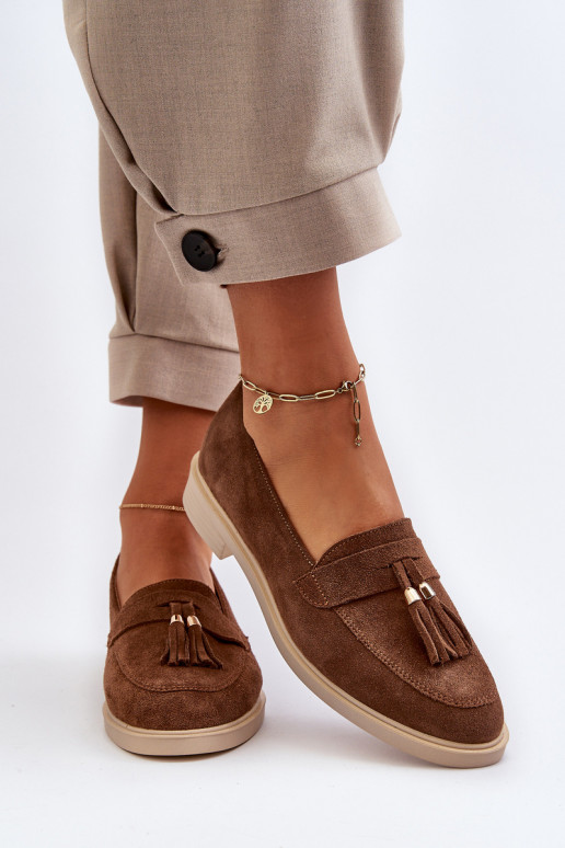 Zazoo 3420 Semišové mokasíny Dámske so širokými podpätkami Hnedá farba Zazoo 3420 Semišové mokasíny Dámske so širokými podpätkami Hnedá farba