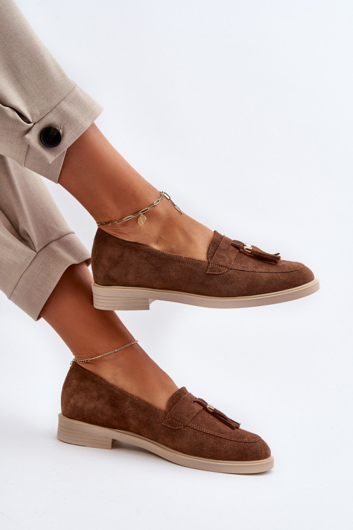 Zazoo 3420 Semišové mokasíny Dámske so širokými podpätkami Hnedá farba Zazoo 3420 Semišové mokasíny Dámske so širokými podpätkami Hnedá farba