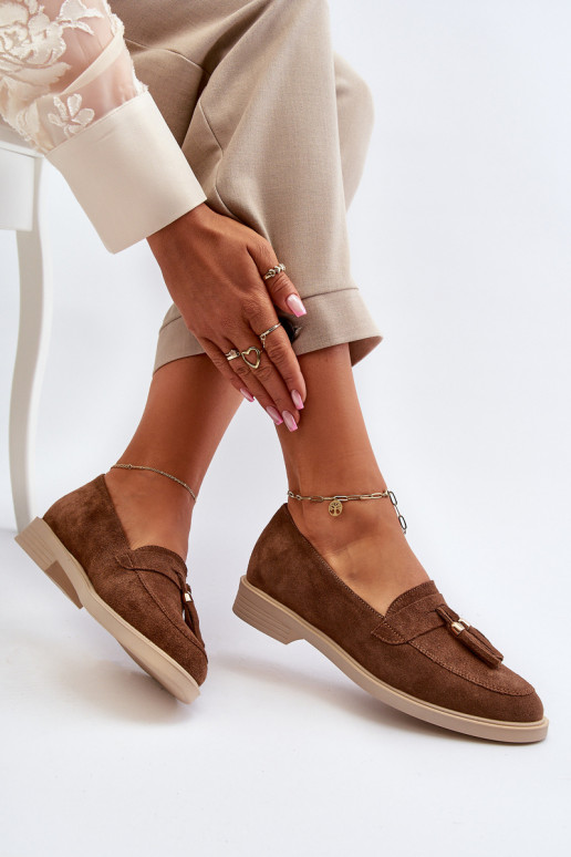 Zazoo 3420 Semišové mokasíny Dámske so širokými podpätkami Hnedá farba Zazoo 3420 Semišové mokasíny Dámske so širokými podpätkami Hnedá farba