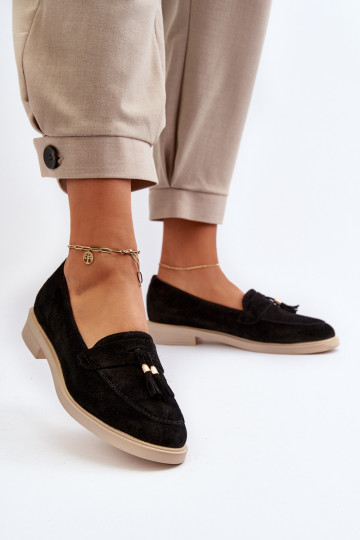 Zazoo 3420 Semišové mokasíny Dámske so širokými podpätkami čierna